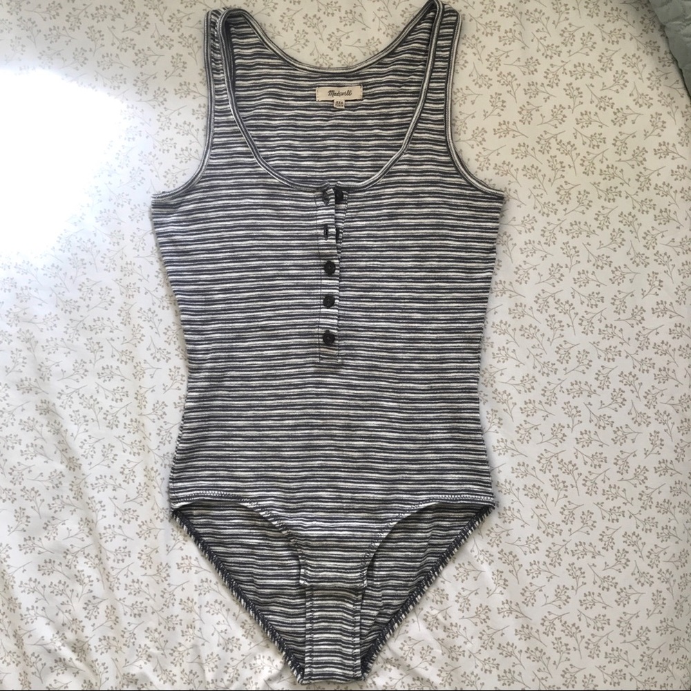 Madewell Blue Indie Henley Bodysuit in Stripe Size XXS